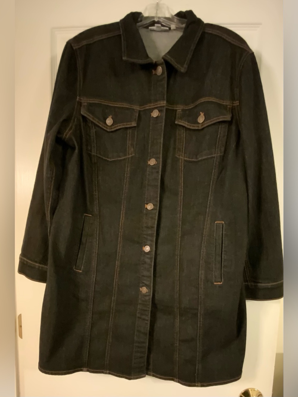Chicos Long Midnight Wash Denim Jacket Size XL